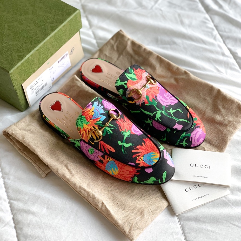 Brand new Gucci princetown black floral women size 7